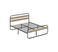 Lit Double - Tête De Lit, Pied De Lit, Sommier - Compatible Matelas 200l X 160l Cm - Acier Noir Aspect Chêne Clair Noir