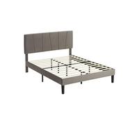 Lit double - tête de lit réglable, pied de lit, sommier - compatible matelas 190L x 140l cm - acier noir flanelle grise