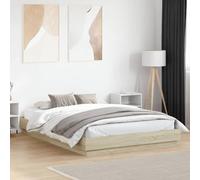 Lit Double vidaXL Cadre avec Lumières LED, Sommier à Lattes, Lit Adulte de Chambre à Coucher Intérieur, Moderne, Chêne Sonoma 160x200 cm