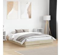 Lit Double vidaXL Cadre de Lit avec Lumières LED, Sommier à Lattes, Moderne, Chêne Sonoma 135x190 cm