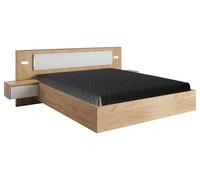Lit Double Xelo Cadre De Lit Avec Éclairage 160x200cm Chêne Sauvage Or Blanc