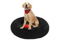 Lit douillet en peluche pour chien - Lit rond lavable anti-anxiété en forme de beignet, coussin antidérapant et chaud de taille moyenne et grande (60 x 60 x 20 cm, noir)