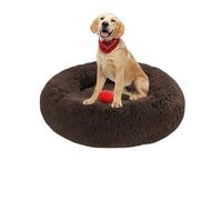Lit douillet en peluche pour chien - Lit rond lavable anti-anxiété en forme de beignet, coussin antidérapant et chaud (90 x 90 x 20 cm, marron)
