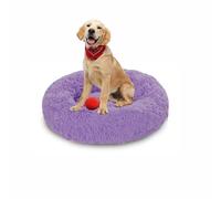 Lit douillet en peluche pour chien - Lit rond lavable anti-anxiété en forme de beignet - coussin moelleux pour animal de compagnie de taille moyenne et grande taille (60 x 60 x 20 cm, violet)