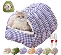 Lit Douillet pour Chat Cozy Monster,Tente IntéRieure Douce avec Coussin Amovible,Maison pour Chat éPaisse Et Chaude en Hiver,pour Chats,Chatons Et Petits Chiens (Écossais Violet, M)