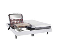 Lit électrique de relaxation lattes et plots + matelas mémoire de forme - 2 x 80 x 200 cm - Blanc - DIONYSOS de YSMEE
