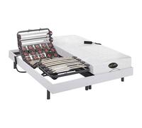 Lit électrique de relaxation lattes et plots + matelas mémoire de forme et bambou - 2 x 80 x 200 cm - Blanc - DAMYSOS de NATUREA