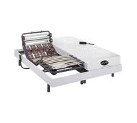 Lit électrique de relaxation lattes et plots + matelas mémoire de forme et bambou - 2 x 80 x 200 cm - Blanc - DAMYSOS de NATUREA