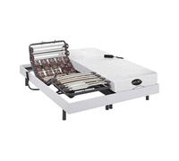 Lit électrique de relaxation lattes et plots + matelas mémoire de forme et bambou - 2 x 80 x 200 cm - Blanc - DAMYSOS de NATUREA