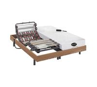 Lit électrique de relaxation lattes et plots + matelas mémoire de forme et bambou - 2 x 80 x 200 cm - Chêne - DAMYSOS de NATUREA