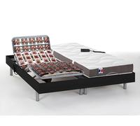 Ensemble literie relaxation Vente-Unique.com Lit électrique relaxation tout plots matelas 100% latex 3 zones JUPITER de DREAMEA - Noir - 2 x 90 x 200 cm - moteurs OKIN