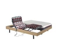 Lit électrique relaxation tout plots matelas mémoire de forme ATRIDE de DREAMEA - moteurs OKIN - chêne naturel - 2 x 80 x 200 cm