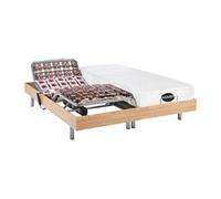 Lit électrique relaxation tout plots matelas mémoire de forme et bambou LYSIS III de NATUREA - moteurs OKIN - 2 x 80 x 200 cm - chêne