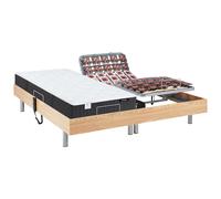 Lit électrique de relaxation tout plots + matelas ressorts ensachés et mémoire forme - 2 x 80 x 200 cm - Chêne - PHANES de YSMEE