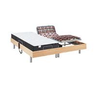 Lit électrique de relaxation tout plots + matelas ressorts ensachés et mémoire forme - 2 x 80 x 200 cm - Chêne - PHANES de YSMEE