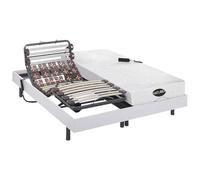 Lit électrique Relaxation Lattes et plots Matelas mémoire de Forme et Bambou DAMYSOS de NATUREA - Moteurs OKIN - 2 x 80 x 200 cm - Blanc