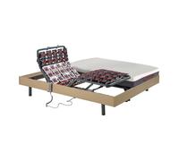 Lit électrique relaxation tout plots matelas mémoire de forme ATRIDE de DREAMEA - moteurs OKIN - chêne naturel - 2 x 80 x 200 cm