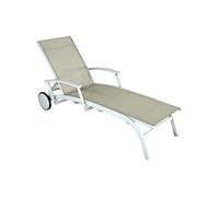 Lit - ELEGANCE - Aluminium - Toile TPEP crème/chevron - Accoudoirs escamotables - Roues