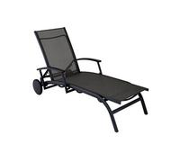 Lit - ELEGANCE - Aluminium - Toile TPEP graphite/chevron - Accoudoirs escamotables - Roues