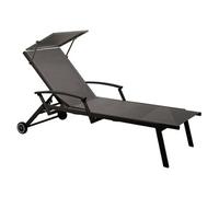 PROLOISIRS Lit empilable - FLORENCE - Aluminium époxy graphite - Toile TPEP gris - Accoudoirs escamotables - Ombrelle - Roues