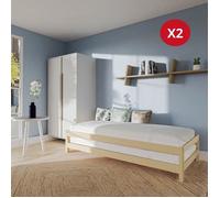 Lit empilable JONAS 90x200 (lot de deux lits)+ 2 sommiers / Naturel