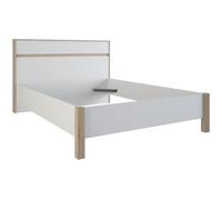 Lit en 140x190 PEGANE SELENA - Chene brossé - Blanc - A lattes - Contemporain - Design