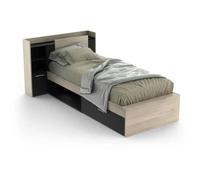 Lit en 90x190/200 cm 1 tiroir effet bois - L124,5 cm Blanc