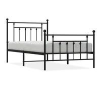 Lit en acier avec tête de lit et pied de lit, structure métallique noire thermolaquée, 100 x 190 cm, avec lattes incluses, hauteur libre 26 cm, idéal pour chambres modernes et minimalistes