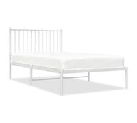 Lit en acier avec tête de lit et sommier inclus, 100 x 190 cm, blanc, structure robuste avec revêtement en poudre, hauteur libre de 26 cm, idéal pour les chambres modernes et minimalistes