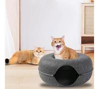 Lit en Beignet pour Chat, Tunnel pour lit pour Chat,Lit Rond pour en Feutre résistant aux Rayures, Tunnels à détachables - Tunnel en Beignet pour, Jouet Tunnel pour, grottes avec fe