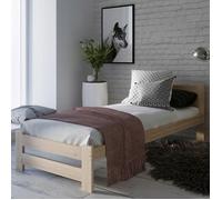 lit moderne en bois massif de pin, 100 x 200 cm, sommier à lattes, confortable, durable, style scandinave, bohème, maison de campagne, tête de lit moyenne, naturel