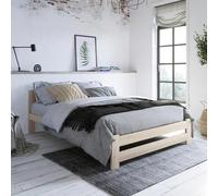 Lit en bois 120 x 200 cm avec sommier à lattes, moderne lit en pin massif, lit double, lit double en bois massif, classique, confortable et durable, scandinave, tête de lit moyenne
