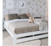 lit en bois 120 x 200 cm moderne, pin massif, sommier à lattes, confortable et durable, style scandinave, bohème, maison de campagne, tête de lit, blanc moyen