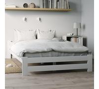 lit en bois 140 x 200 cm moderne, pin massif, sommier à lattes, confortable et durable, style scandinave, bohème, maison de campagne, tête de lit plate blanche