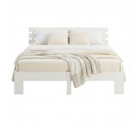 Lit en Bois 140x200 cm Blanc - Lit Double avec Matelas à ressorts - Massif