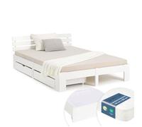 Lit double - Lit 140x200 cm - Bois massif - Matelas à ressorts H3 - 2 tiroirs de rangement