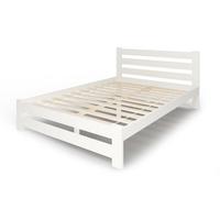 Lit en bois 160x200 cm - Sommier à lattes inclus - Pin massif - Style scandinave - Avec tête de lit haute - Blanc