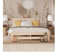 Lit en bois 160x200 cm - Sommier à lattes inclus - Pin massif - Style scandinave - Avec tête de lit haute - Bois naturel