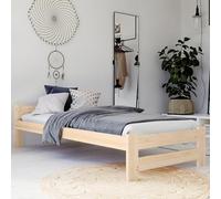 Lit en bois, 90 x 200 cm, avec sommier à lattes, moderne, en pin massif, classique, confortable et durable, style scandinave, style bohème, maison de campagne, tête de lit plate naturelle