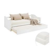 Lit en bois 90 x 200 cm, blanc | extensible | couchette | avec matelas | lit gigogne, lit double, lit fonctionnel