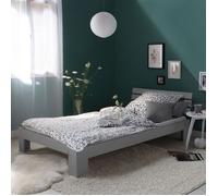 Homestyle4u Lit simple 2035 en bois massif 90x200 – cadre à lattes en pin – Gris