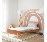 Lit en bois 90 x 200 cm rouge naturel - Lit simple rétro avec sommier à lattes pour chambre d'enfant d'adolescent ou d'invité