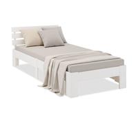 Lit en Bois 90x200 cm Blanc Lit Simple avec Sommier Massif Chambre Enfant Adolescent Invité