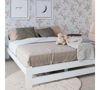 lit en bois de 140 x 200 cm, sommier à lattes, moderne, en pin massif, confortable et durable, style scandinave, bohème, maison de campagne, tête de lit, blanc moyen