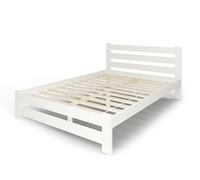 lit en bois de 160 x 200 cm, sommier à lattes, moderne, double, pin massif, confortable et durable, style scandinave bohème, maison de campagne, tête de lit haute, blanc