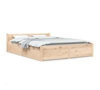Lit en bois de pin massif avec tiroirs intégrés - Structure pour matelas 135 x 190 cm, 4 tiroirs larges (90 x 57 x 18 cm), tête de lit classique et lattes en contreplaqué, idéal pour chambre à coucher