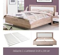 Lit en Bois Double Design Cuir 160x200 cm Cadre de Sommier à Lattes Homestyle4u