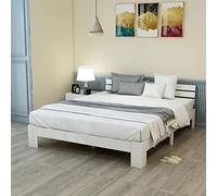 Lit en Bois Lit Double avec tête de lit en Cadre de lit avec sommier à Lattes - Convient pour Matelas 200 x 140 cm Bois Massif FSC lit Double Dossier Inclus (Blanc)