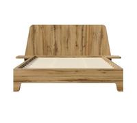 Lit en bois massif avec étagère de chevet intégrée, sommier à lattes inclus, cadre de lit robuste pour une grande capacité de charge, design élégant avec tête de lit incurvée (chêne sans matelas, 160