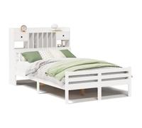 Lit en bois massif avec étagère, pin blanc, 135 x 190 cm, remplacement d'armoire pour petite chambre à coucher, durable et espace de rangement